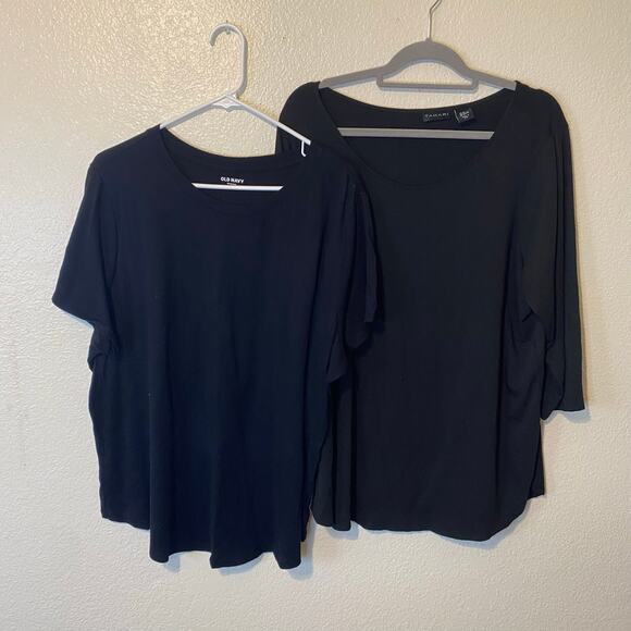 Bundle Lot Of Two Black Casual Tops Old Navy Tshirt Tahari Cotton/Modal Size 2X - Picture 1 of 7
